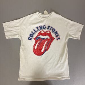 Fantastic Fawn Rolling Stones Tongue Logo Graphic Tee Shirt Cream Size S